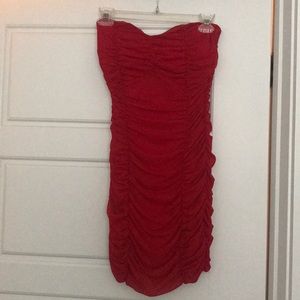 Red mini strapless bodycon dress